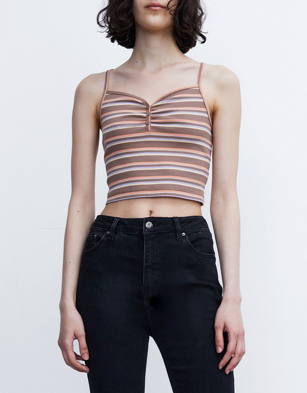 Striped Half Button Knitted Cami Top sold by Urban Revivo product image thumbnail 2