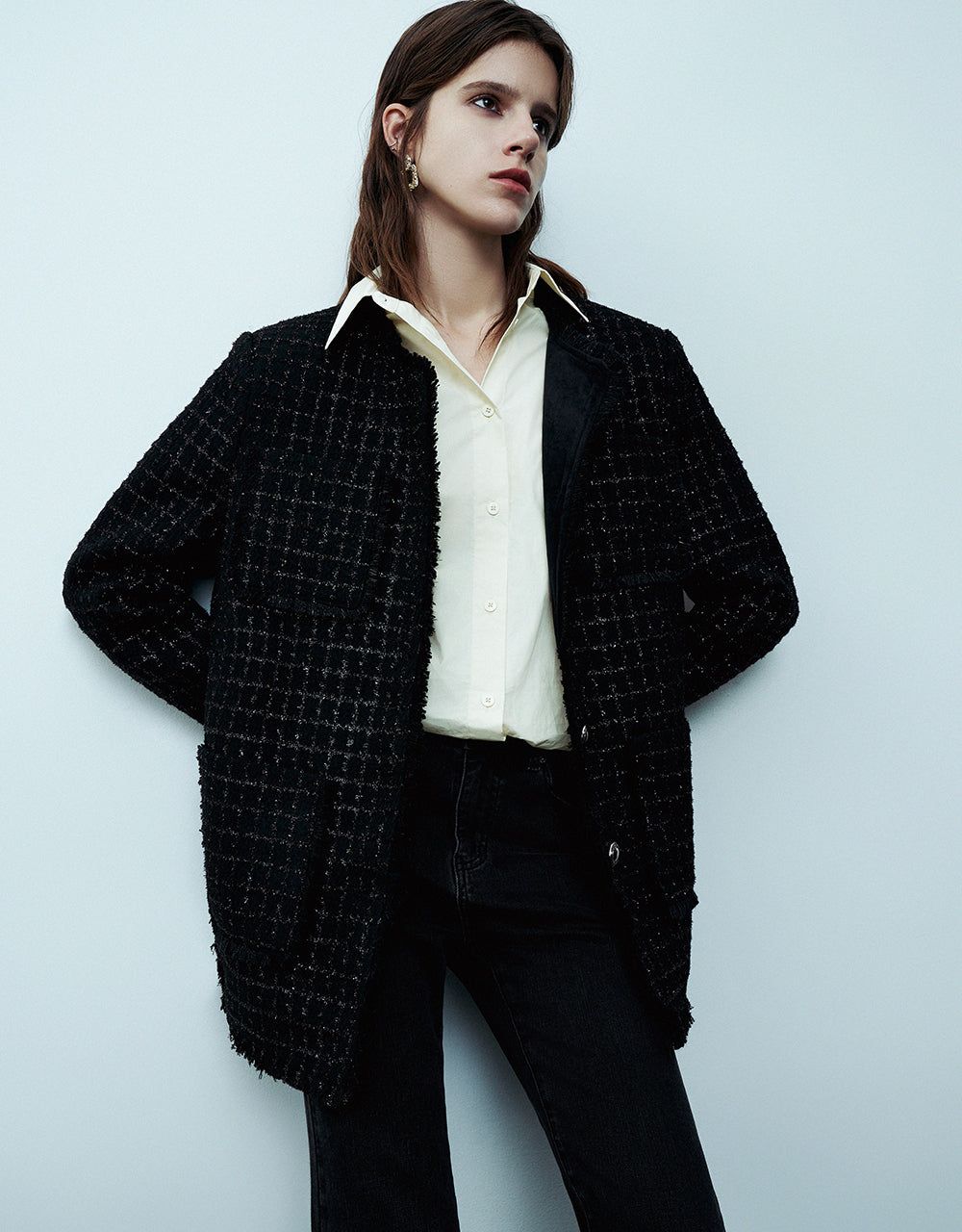 Raw Trim Crew Neck Tweed Jacket sold by Urban Revivo product image thumbnail 3