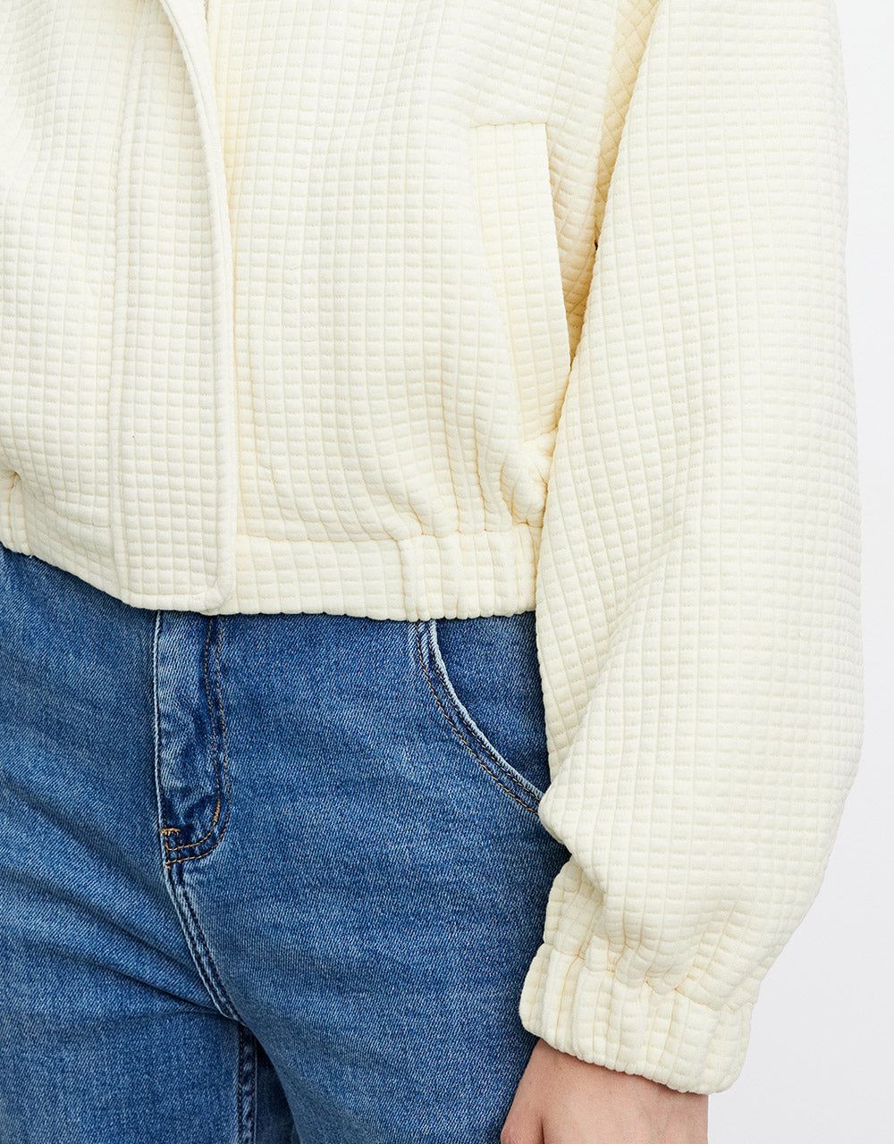 Waffle Drop Shoulder Zip Up Elastic Hem Jacket sold by Urban Revivo product image thumbnail 3