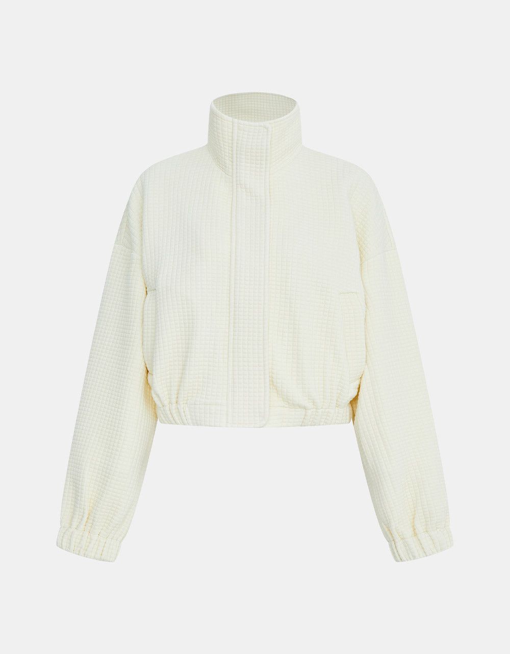 Waffle Drop Shoulder Zip Up Elastic Hem Jacket sold by Urban Revivo