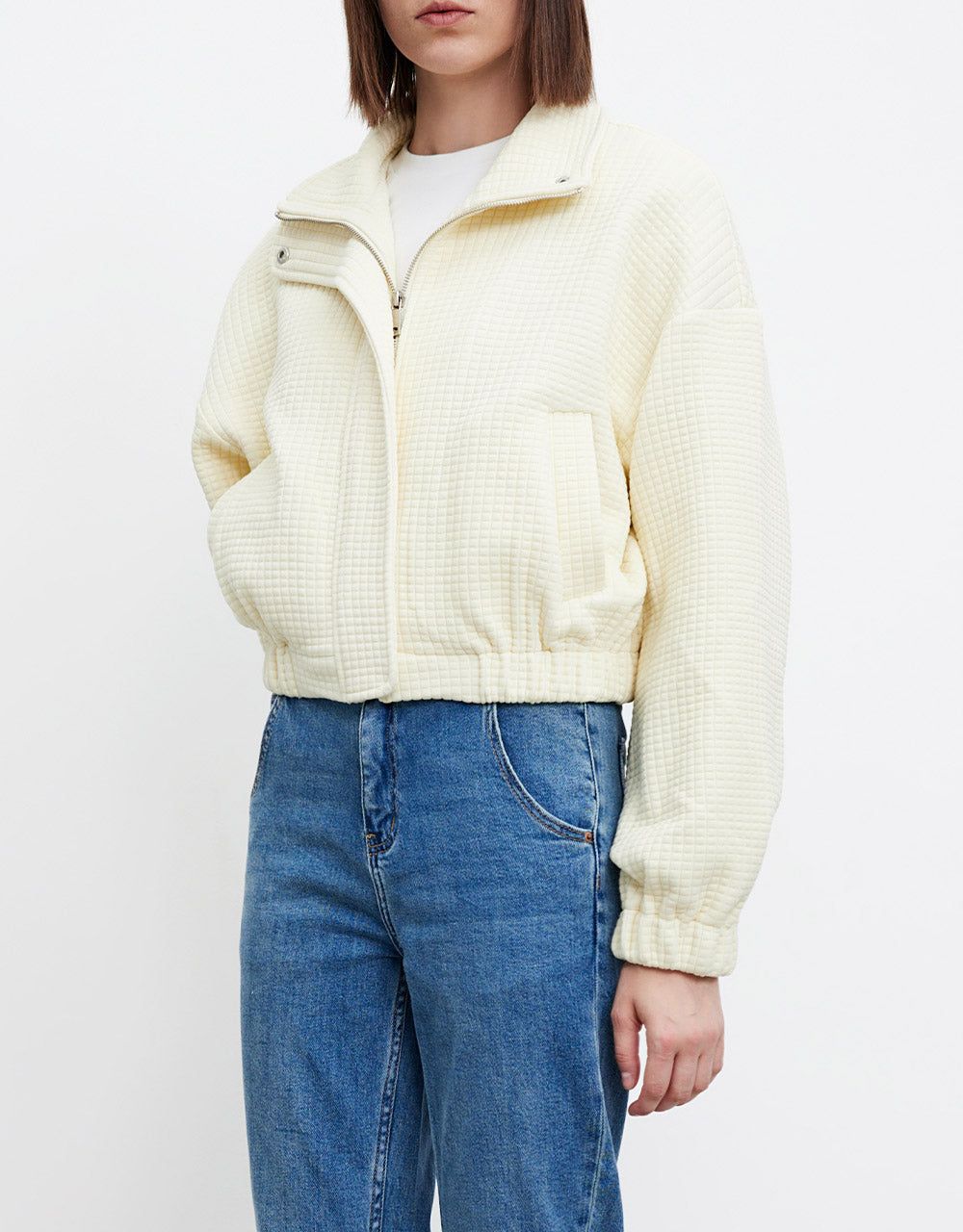 Waffle Drop Shoulder Zip Up Elastic Hem Jacket sold by Urban Revivo product image thumbnail 4