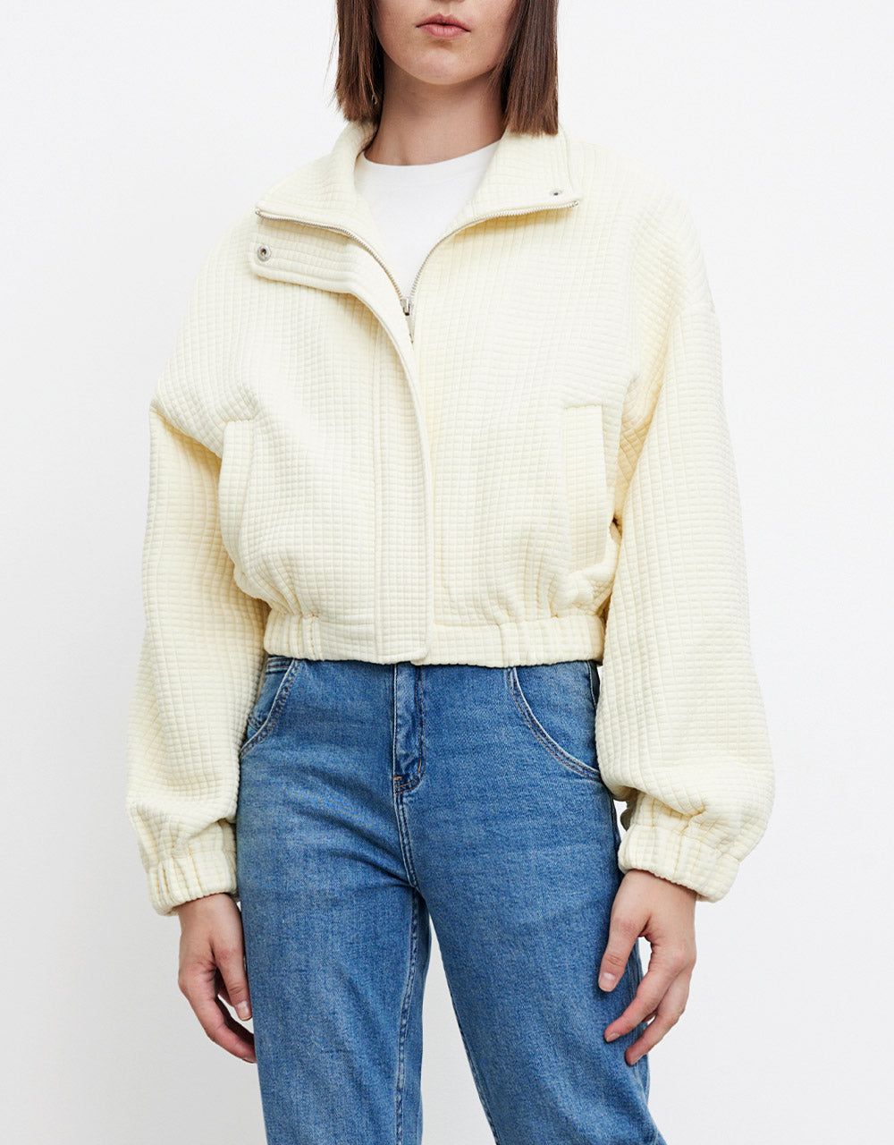 Waffle Drop Shoulder Zip Up Elastic Hem Jacket sold by Urban Revivo product image thumbnail 2