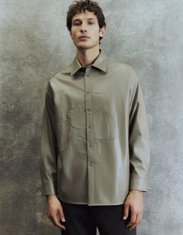 Vegan Leather Loose Shirt sold by Urban Revivo