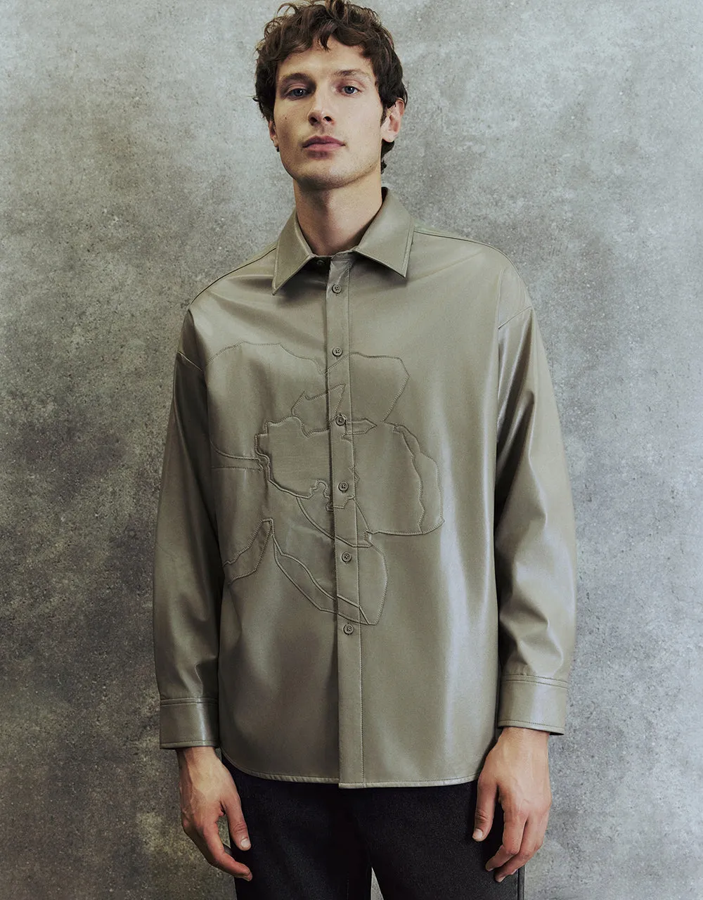 Vegan Leather Loose Shirt sold by Urban Revivo