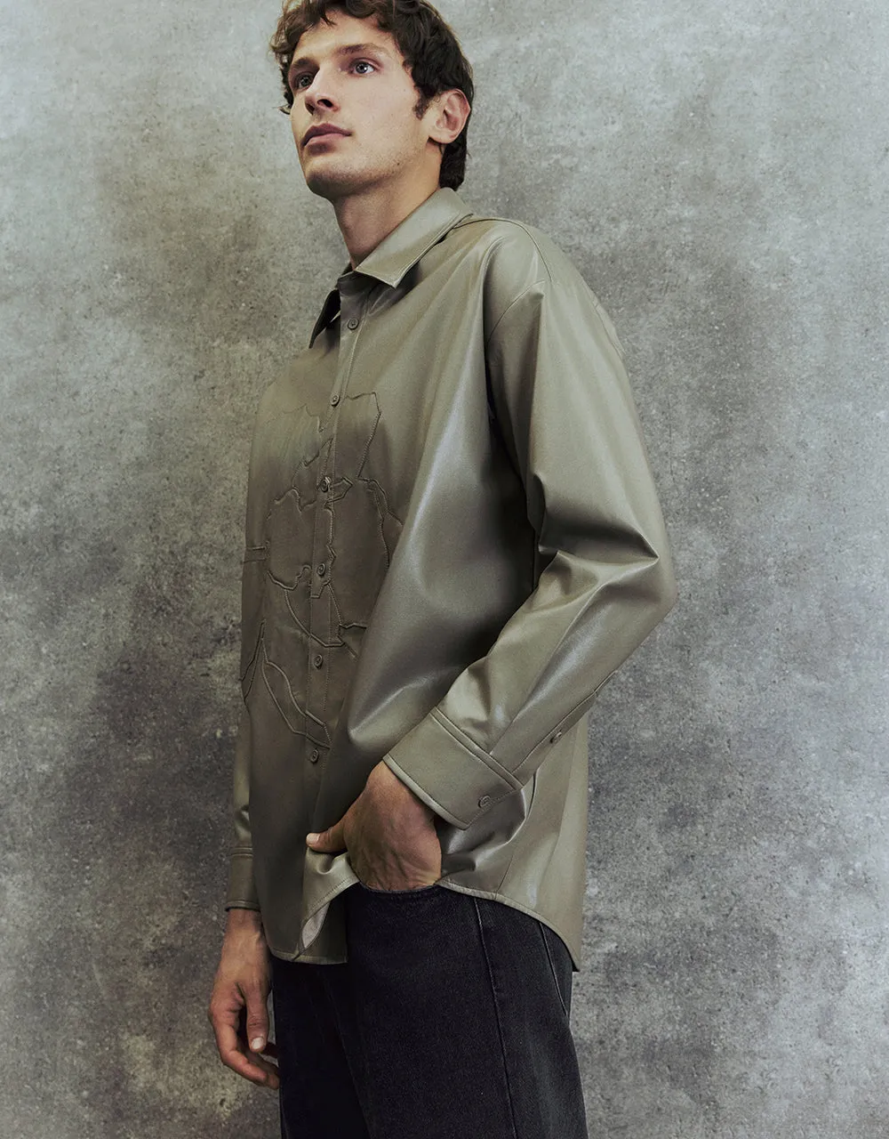 Vegan Leather Loose Shirt sold by Urban Revivo product image thumbnail 3