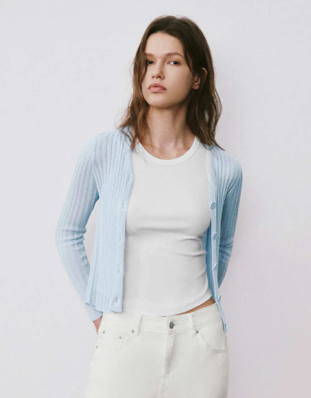 Skinny V-Neck Knitted Cardigan sold by Urban Revivo