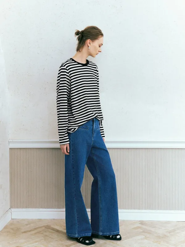Striped Crew Neck Loose T-Shirt sold by Urban Revivo