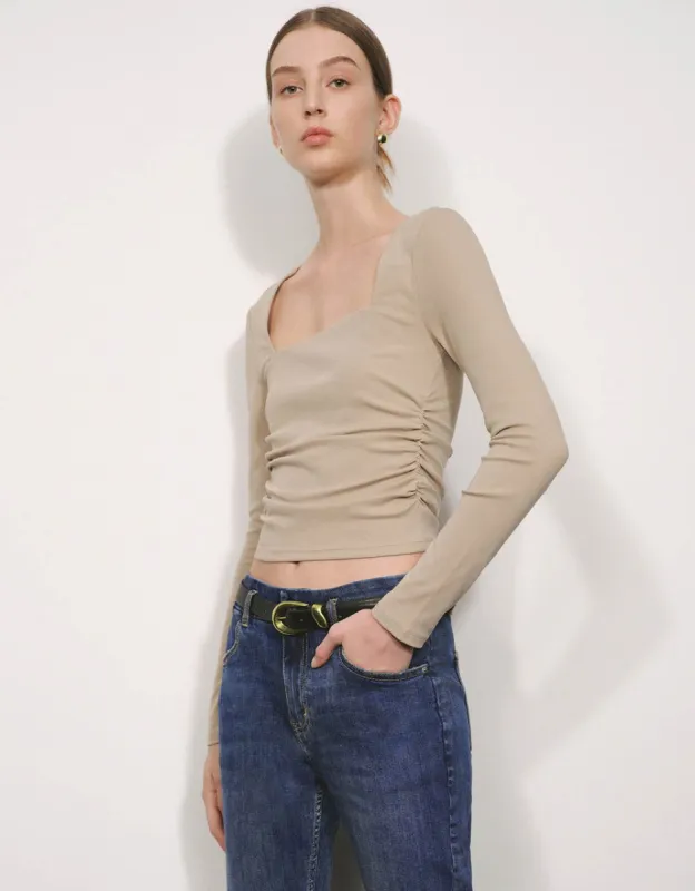 Ruched Square-Cut Collar Skinny T-Shirt sold by Urban Revivo