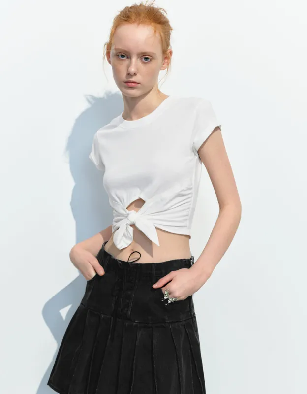 Tie Front Crew Neck Skinny T-Shirt sold by Urban Revivo