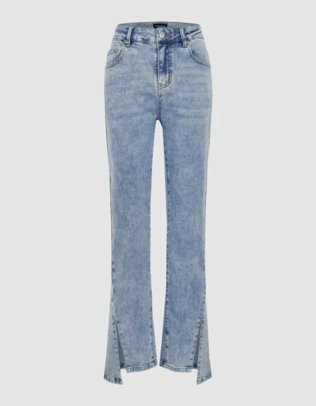 Split Hem Straight Jeans sold by Urban Revivo