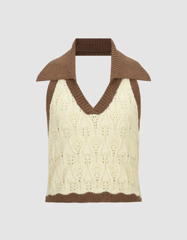 Knitted Lapel Tank Top sold by Urban Revivo