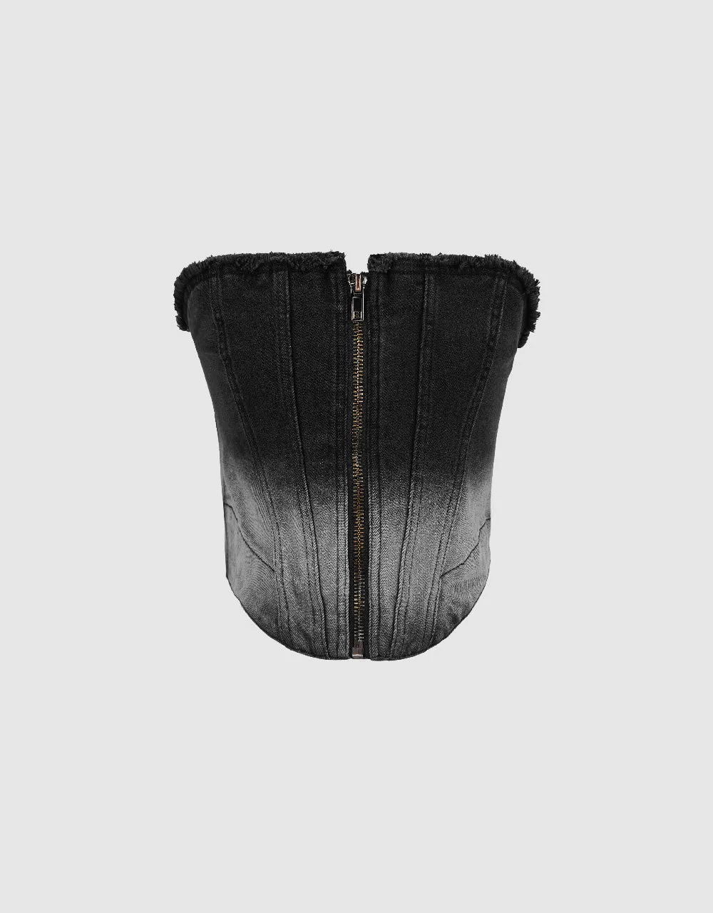 Zipper Front Raw Hem Denim Tube Top sold by Urban Revivo
