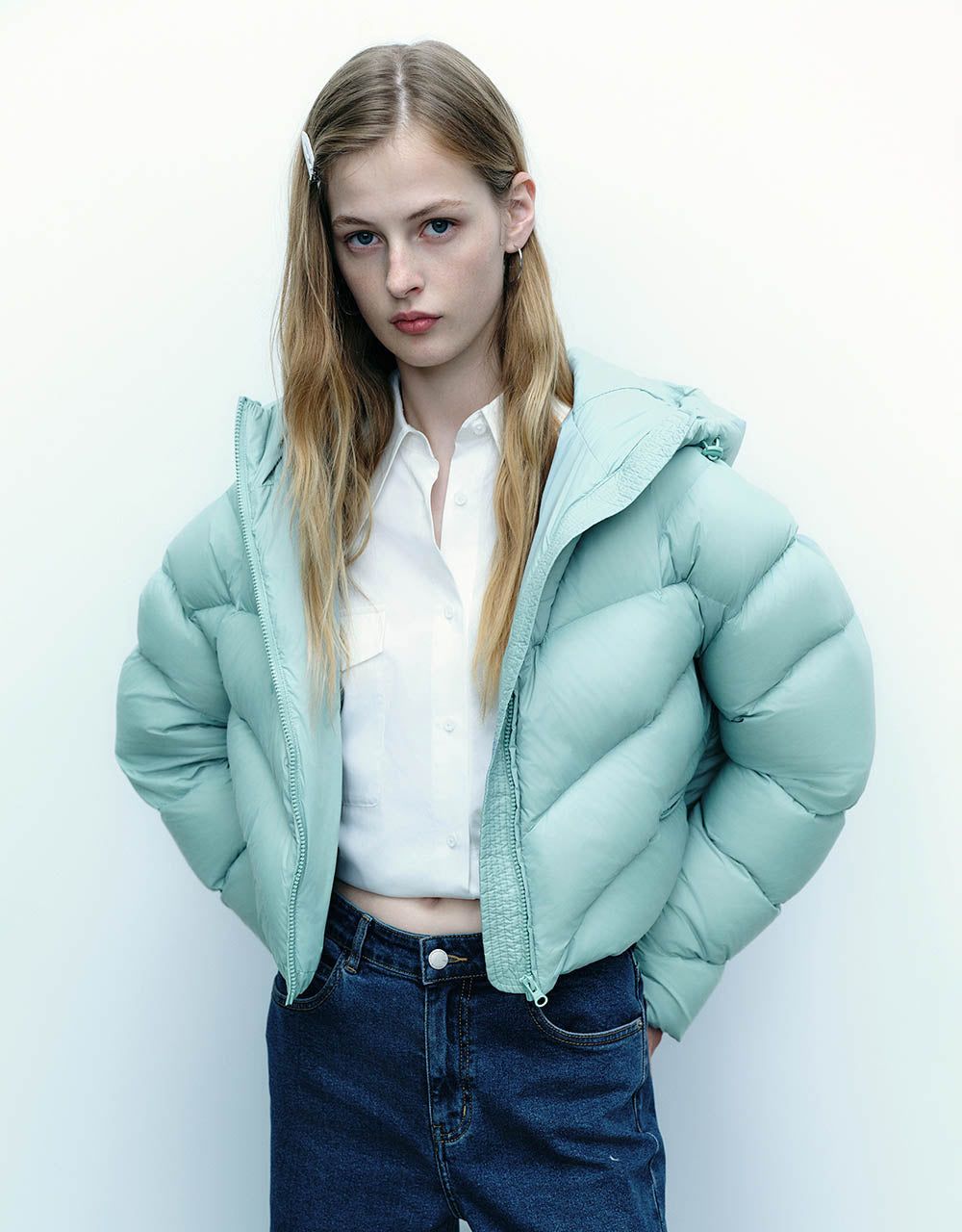 Zipper Front Hooded Down Jacket sold by Urban Revivo