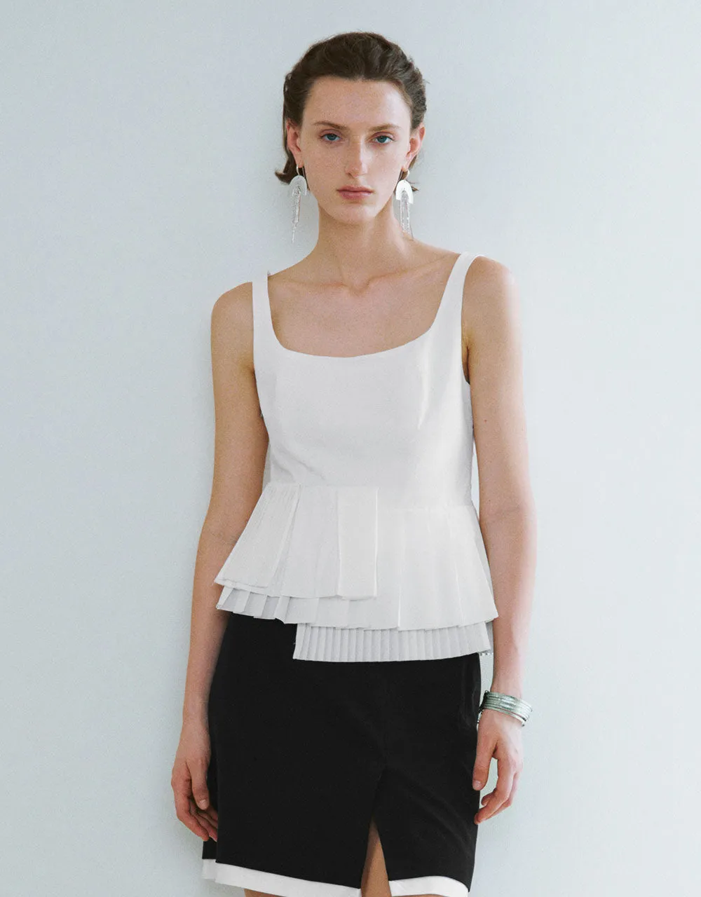 Pleated Hem Square-Cut Collar Cami Top sold by Urban Revivo