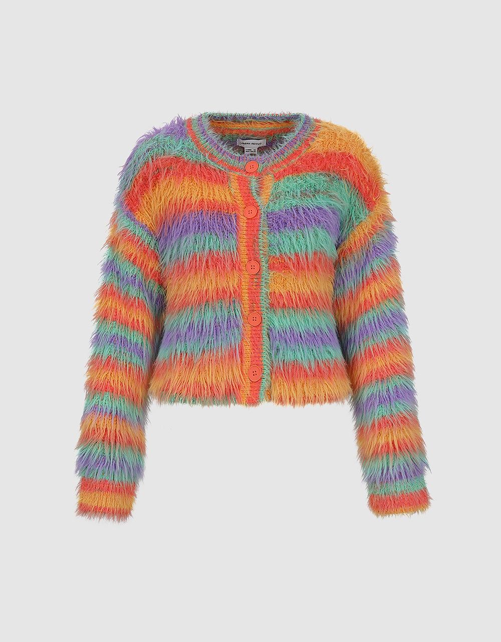 Furry Striped Crew Neck Knitted Cardigan sold by Urban Revivo product image thumbnail 2