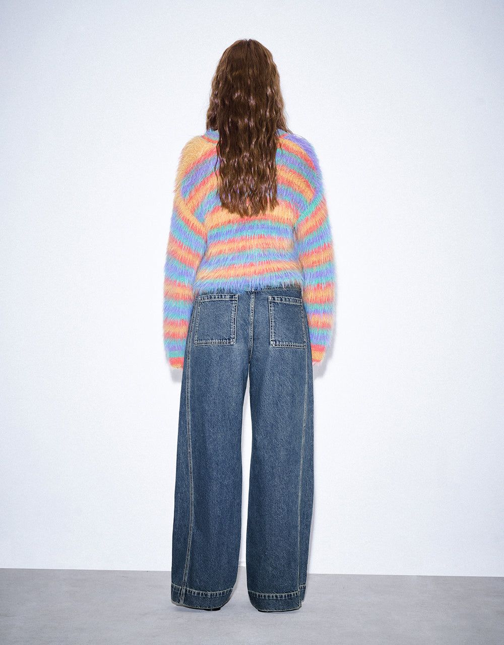 Furry Striped Crew Neck Knitted Cardigan sold by Urban Revivo product image thumbnail 4