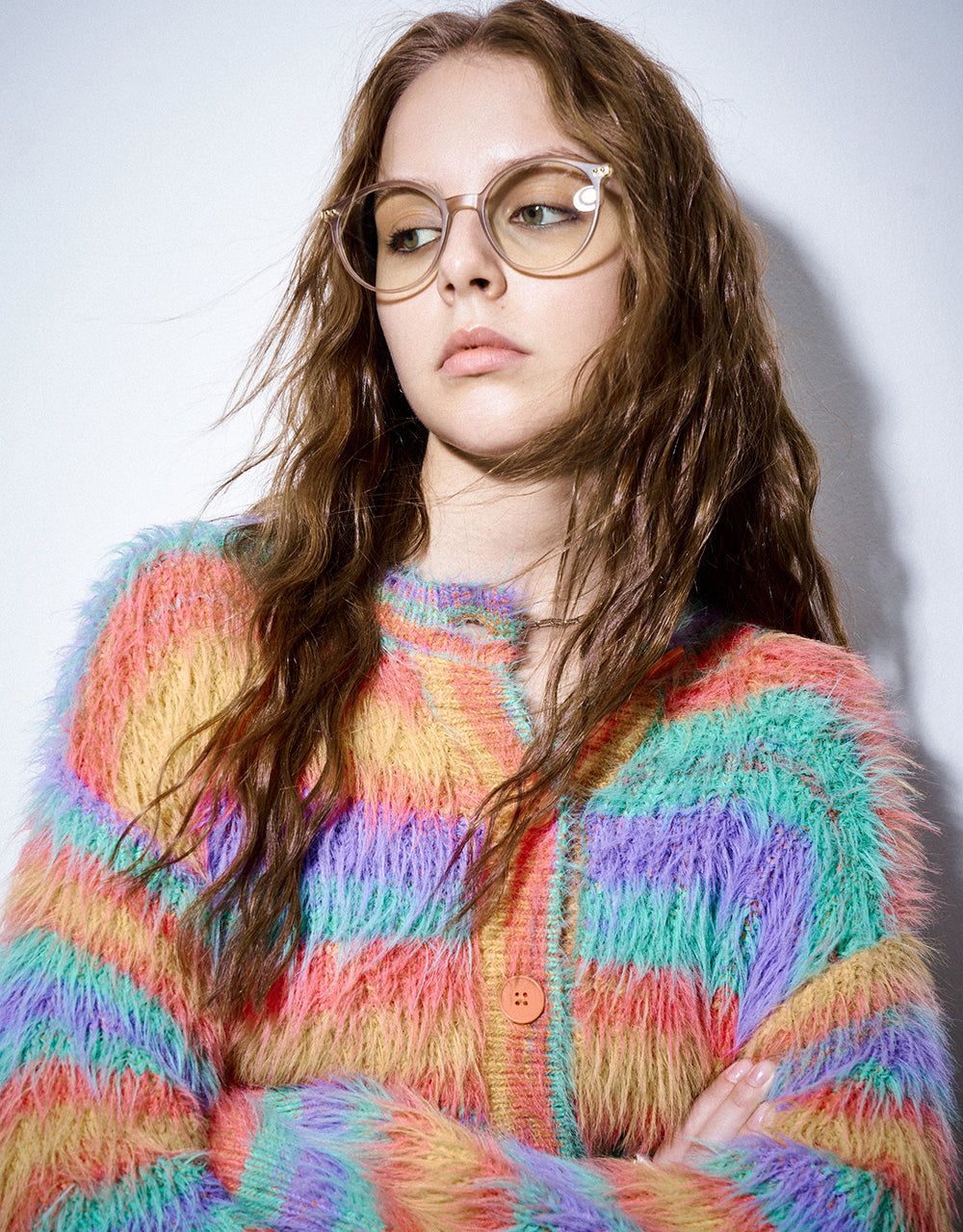 Furry Striped Crew Neck Knitted Cardigan sold by Urban Revivo product image thumbnail 5