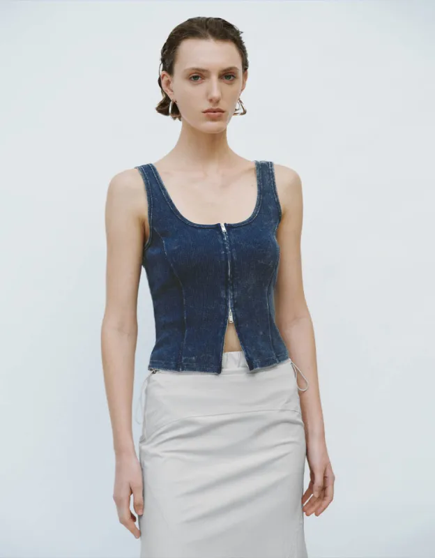 Zipper Front U Neck Denim Vest sold by Urban Revivo