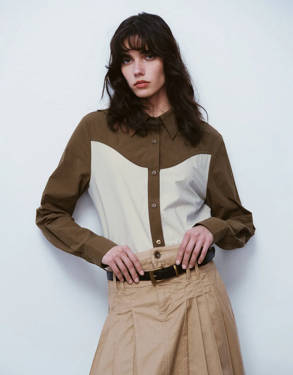 Two-Toned Button Up Skinny Shirt sold by Urban Revivo