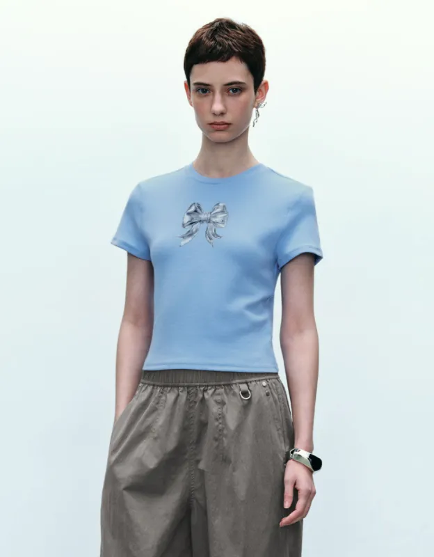 Bow Printed Crew Neck T-Shirt sold by Urban Revivo