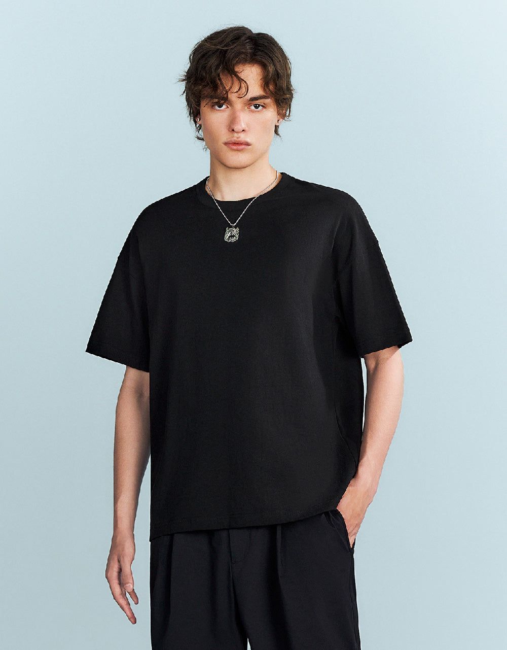 Drop Shoulder Sleeve Crew Neck T-Shirt sold by Urban Revivo