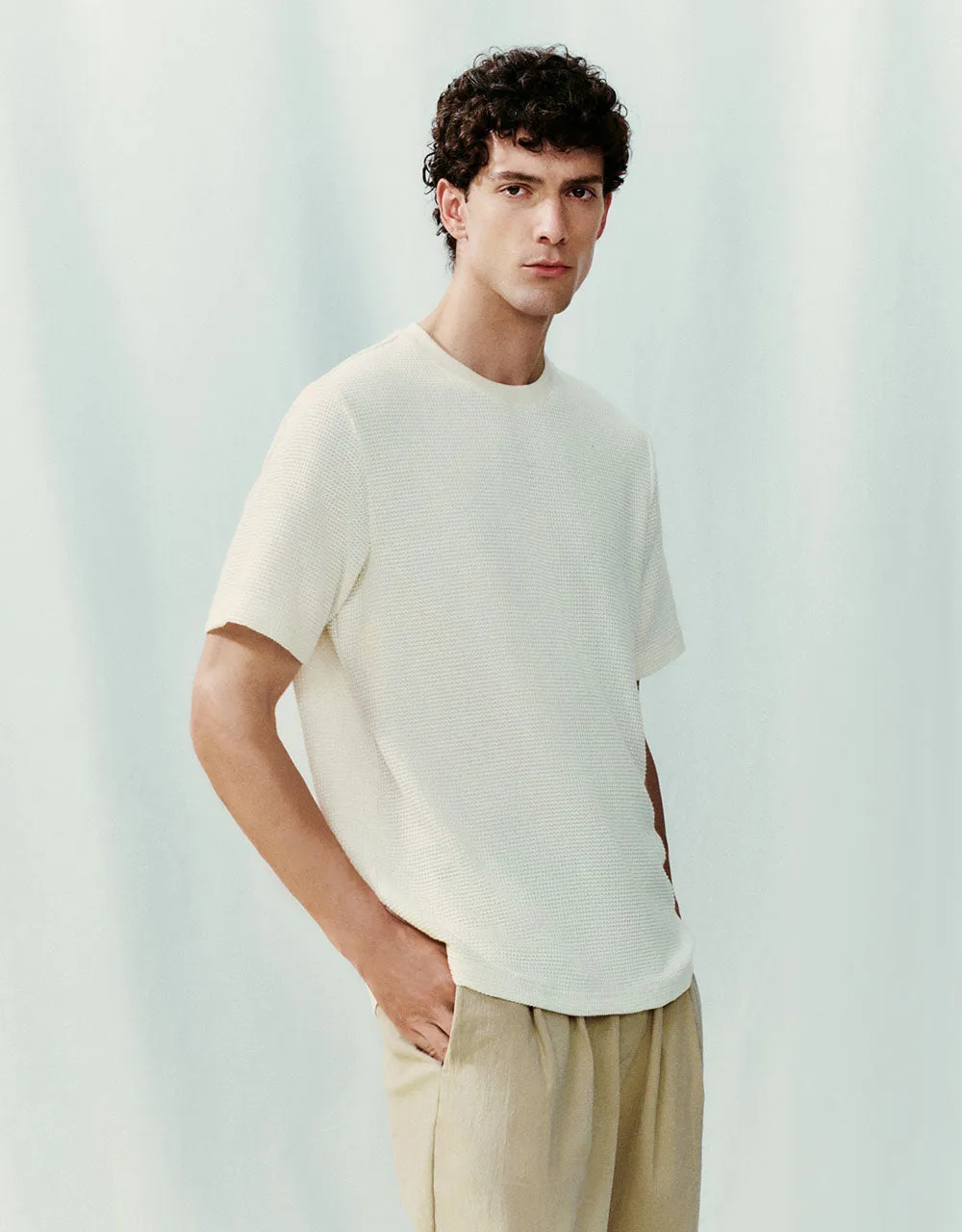 Textured Crew Neck Straight T-Shirt sold by Urban Revivo product image thumbnail 3