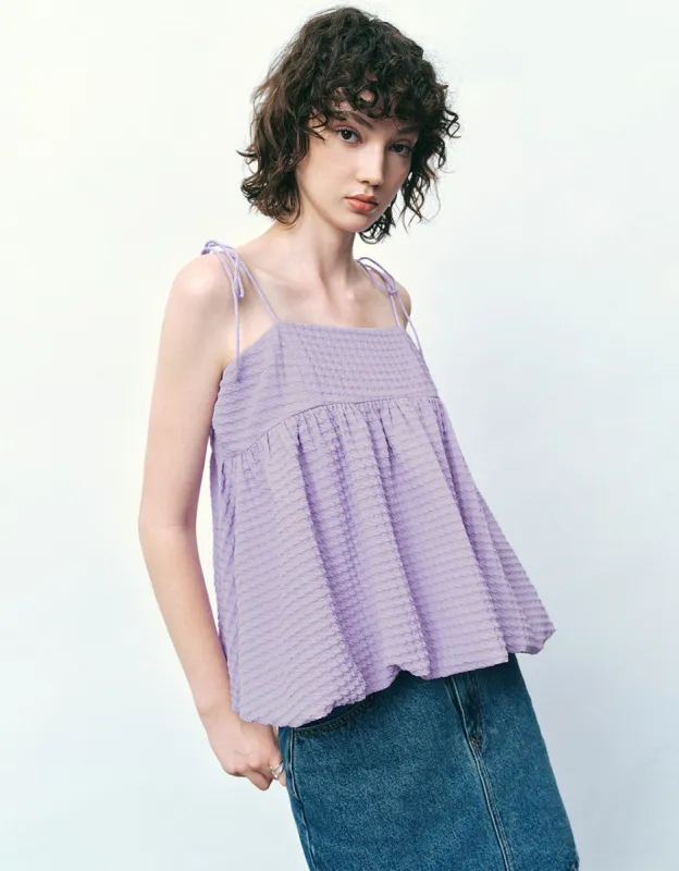 Square-cut Collar Bubble Hem Cami Top sold by Urban Revivo