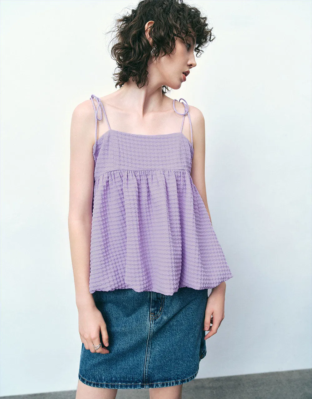 Square-cut Collar Bubble Hem Cami Top sold by Urban Revivo product image thumbnail 3
