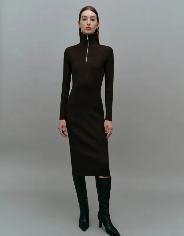 Zip Half Placket Stand Collar Knitted Dress sold by Urban Revivo