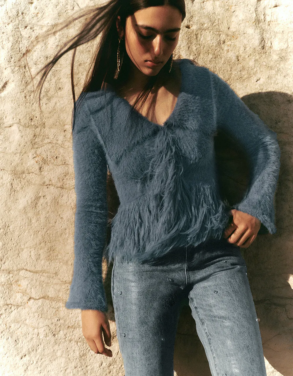 Furry Off-Shoulder Knitted Cardigan sold by Urban Revivo product image thumbnail 3