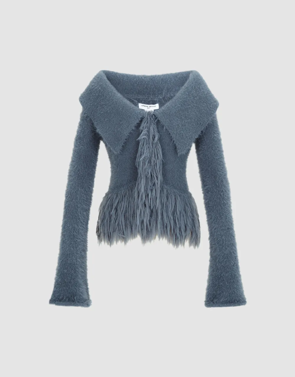 Furry Off-Shoulder Knitted Cardigan sold by Urban Revivo product image thumbnail 2
