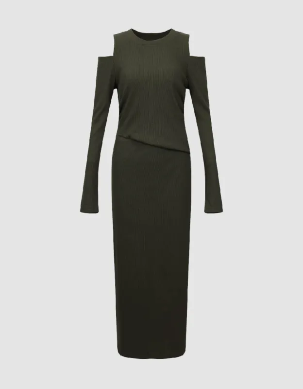 Cold Shoulder Ruched Straight Dress made by Urban Revivo