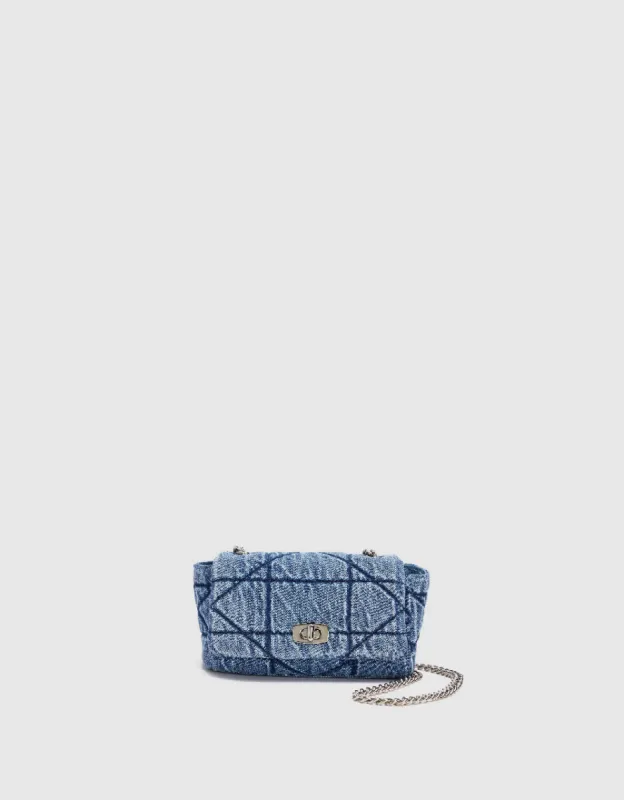 Turn-Lock Chained Denim Shoulder Bag sold by Urban Revivo