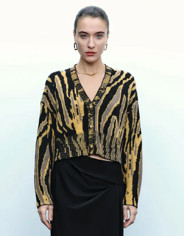 Printed V-Neck Knitted Cardigan sold by Urban Revivo