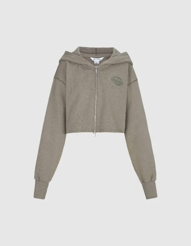 Cropped Zipper Front Hooded Jacket sold by Urban Revivo