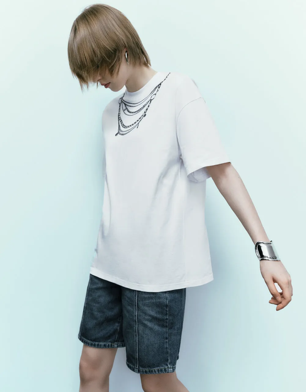 Necklace Printed Loose T-Shirt sold by Urban Revivo product image thumbnail 3