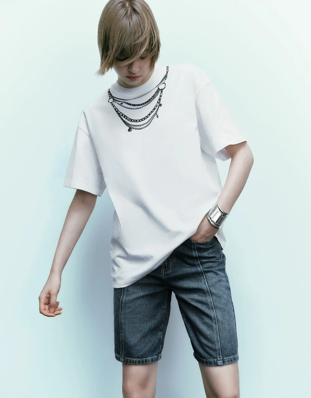 Necklace Printed Loose T-Shirt sold by Urban Revivo