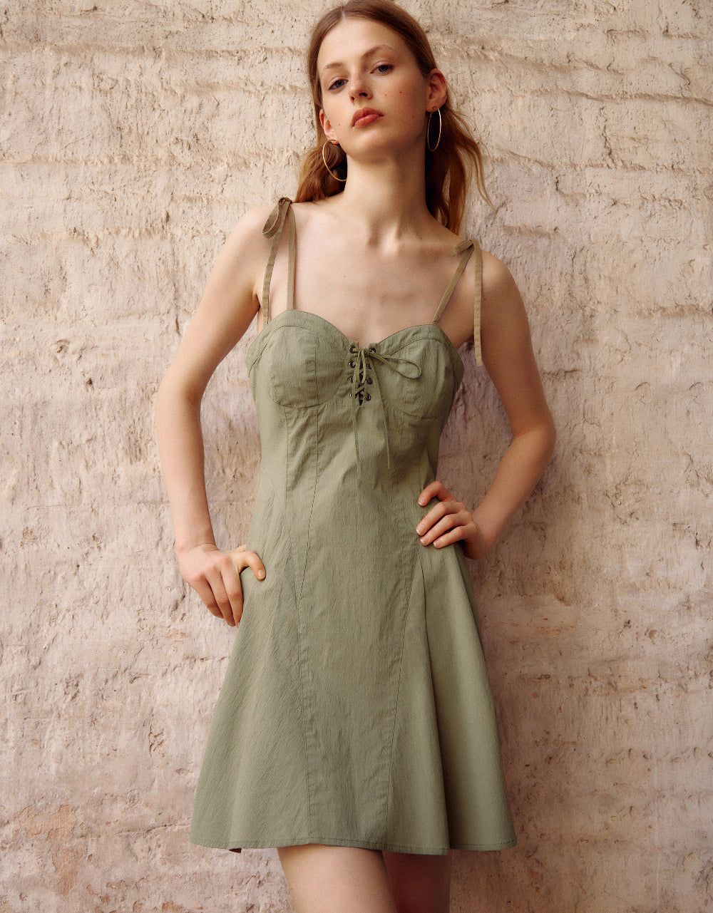 Lace Up Front Sleeveless Skater Dress sold by Urban Revivo