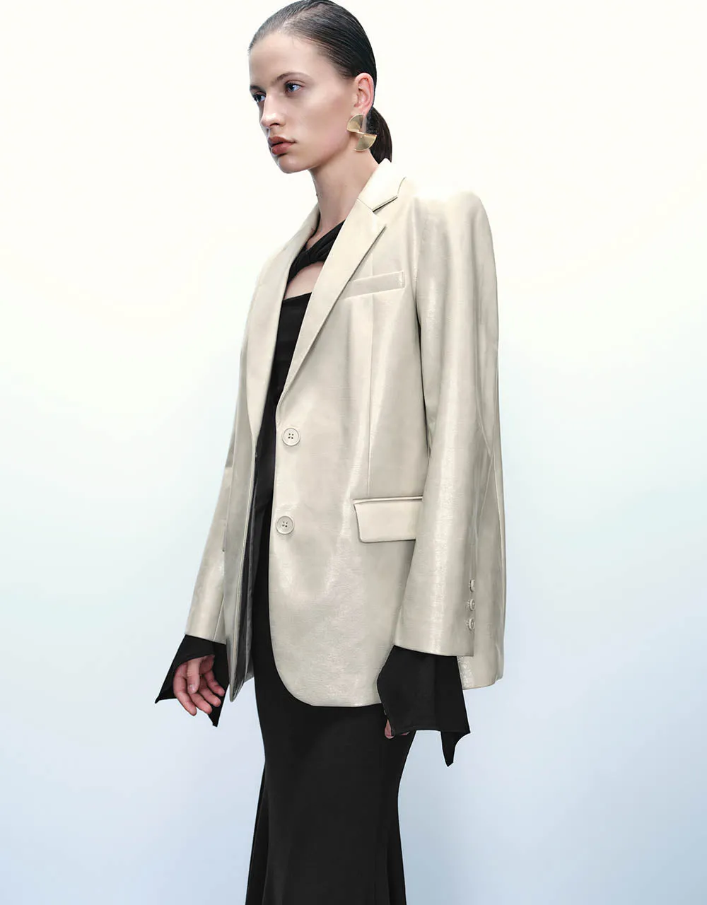 Notch Lapel Vegan Leather Straight Jacket sold by Urban Revivo product image thumbnail 3