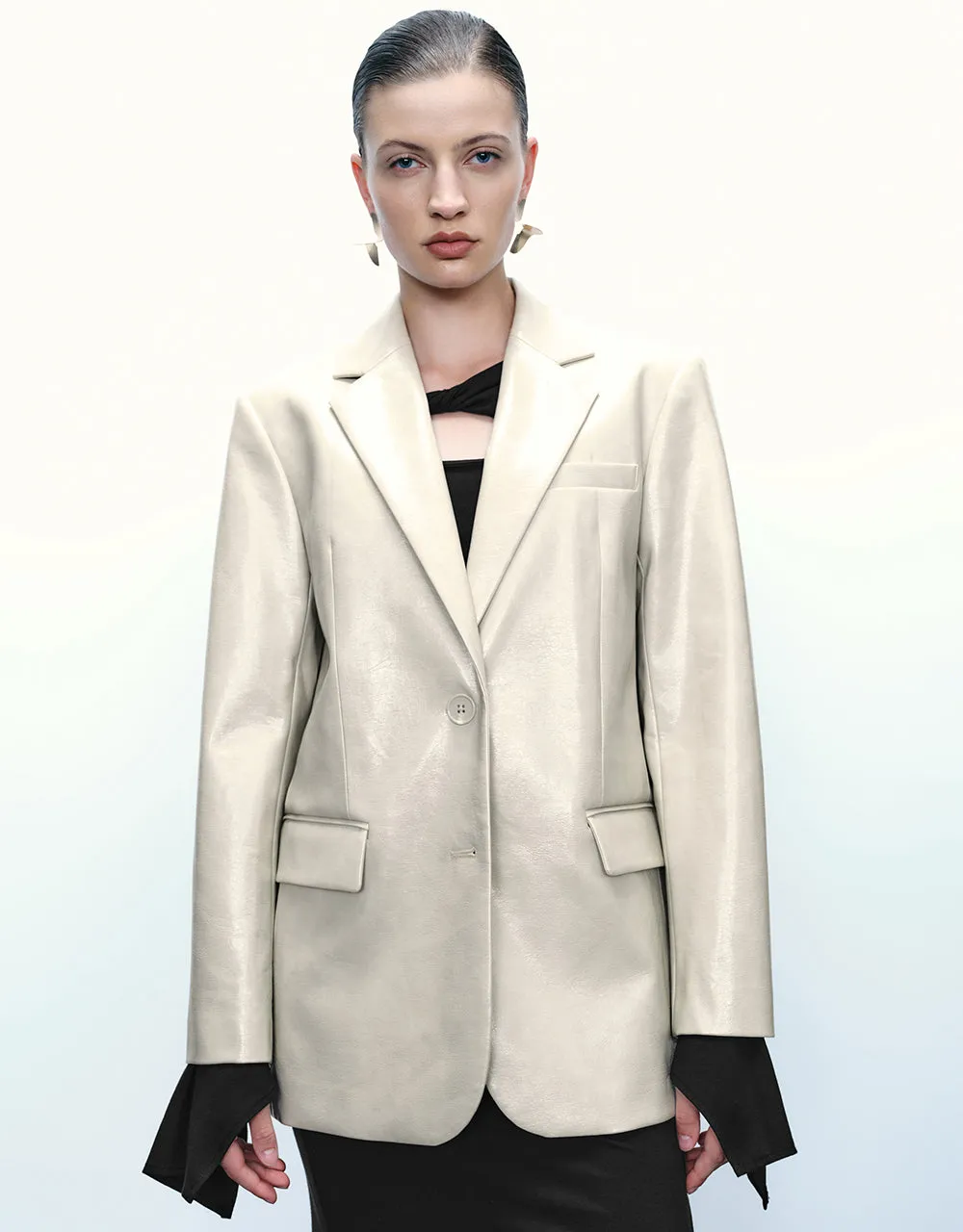 Notch Lapel Vegan Leather Straight Jacket sold by Urban Revivo