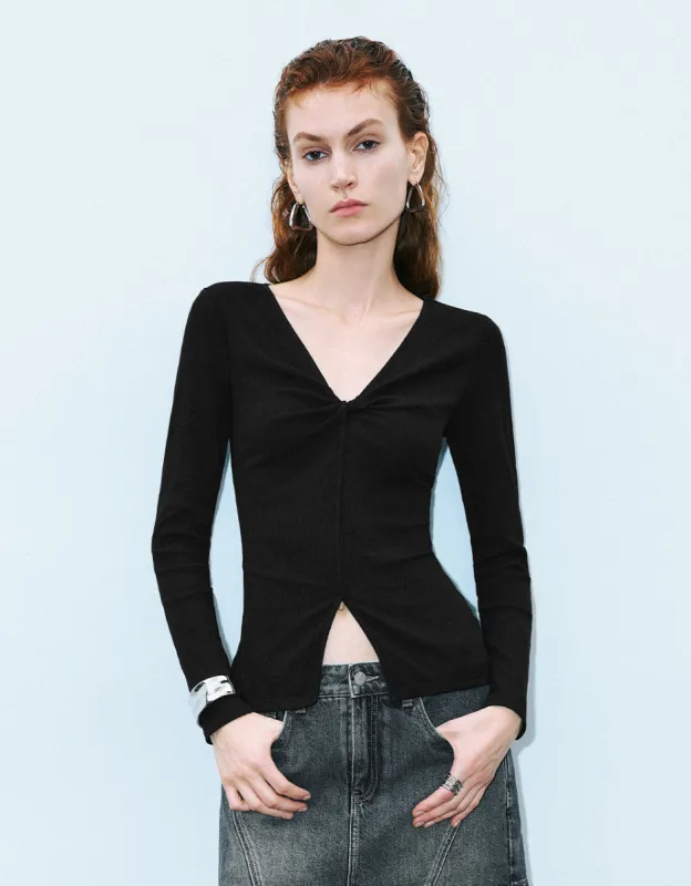 V Neck Twist Skinny T-Shirt sold by Urban Revivo
