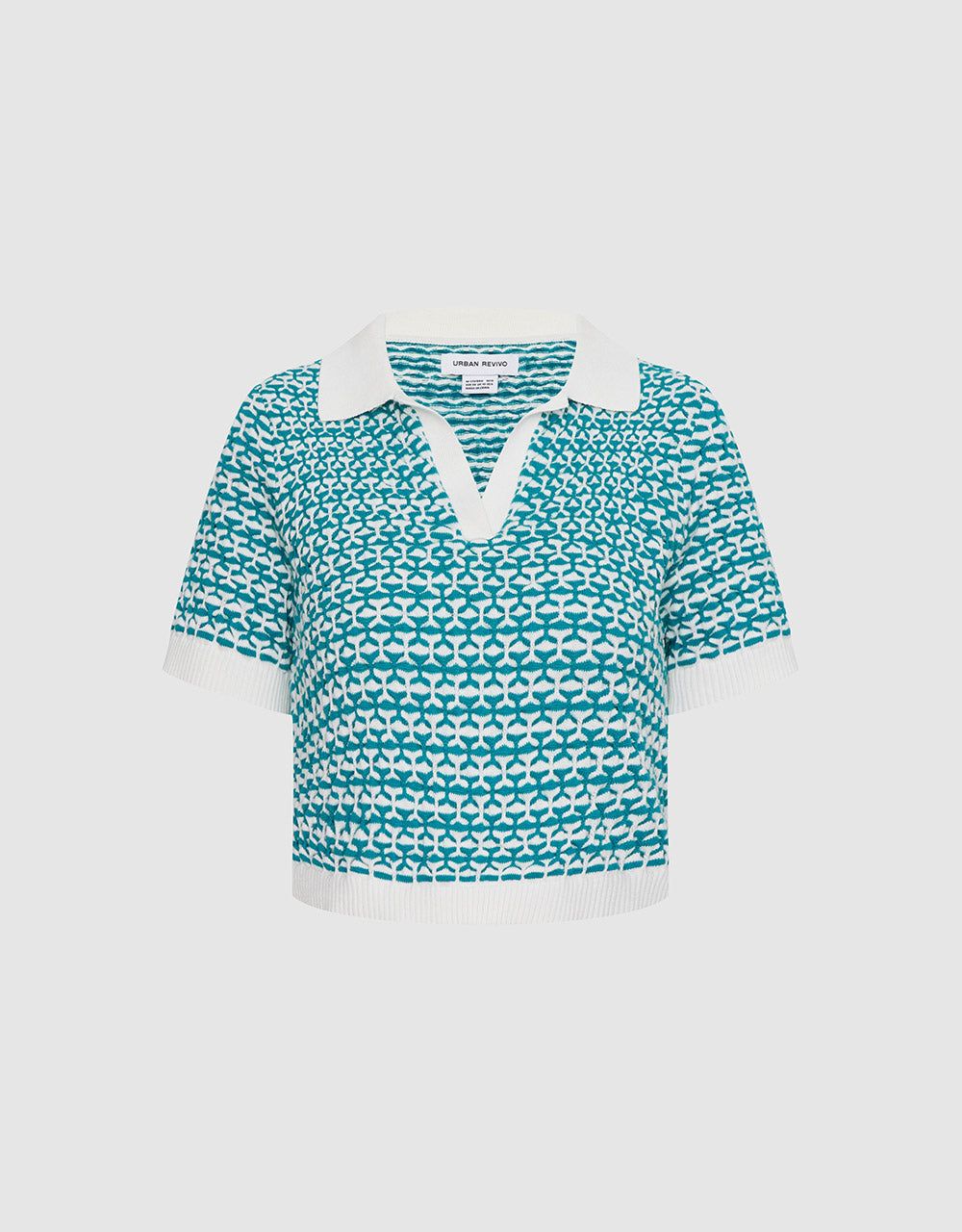 Geo Pattern Contrast Trim Knitted Top sold by Urban Revivo