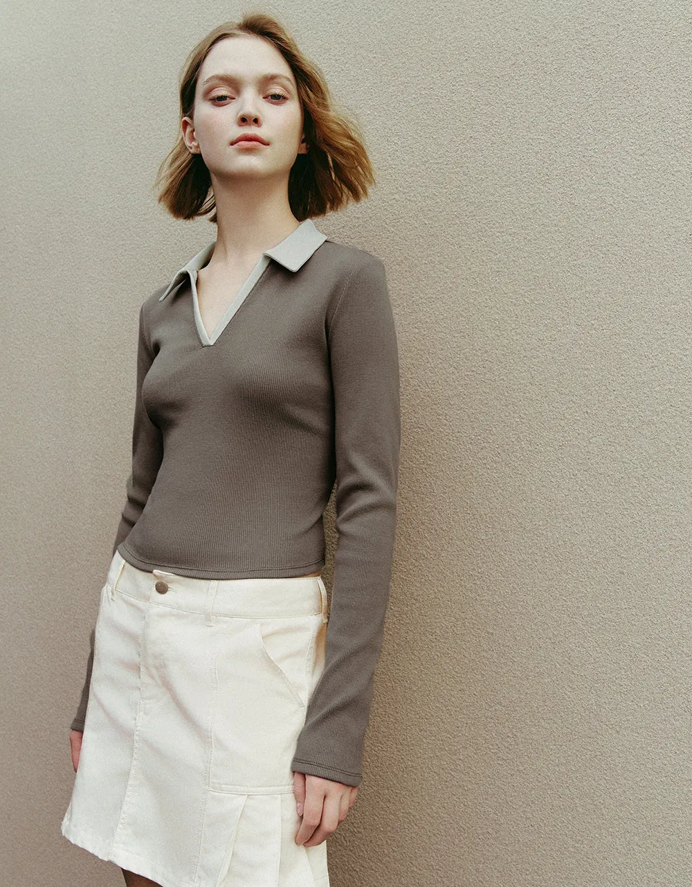 Skinny Knitted T-Shirt With Polo Collar sold by Urban Revivo product image thumbnail 3