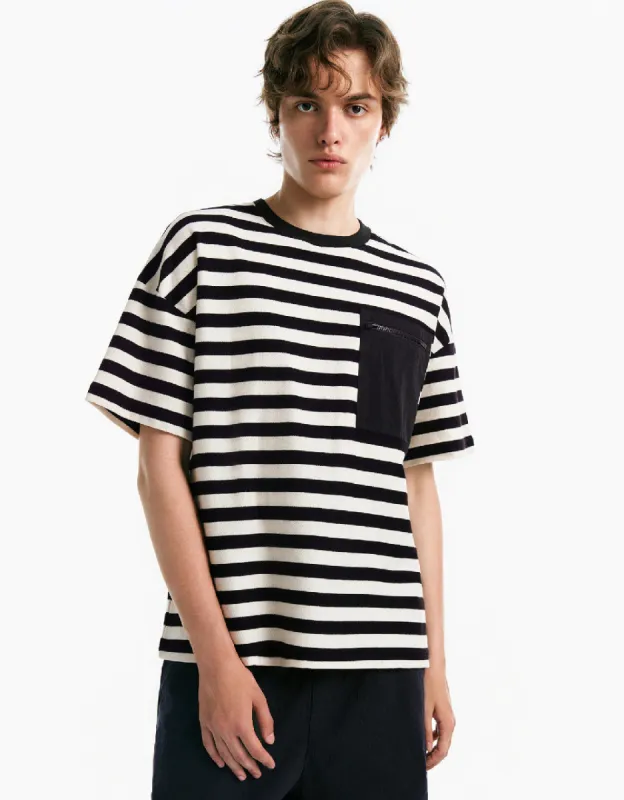 Striped Crew Neck T-Shirt sold by Urban Revivo