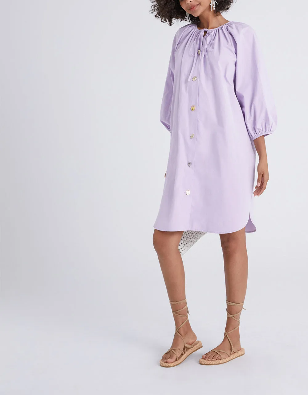 Knot Front Button Up Crew Neck Dress sold by Urban Revivo product image thumbnail 4
