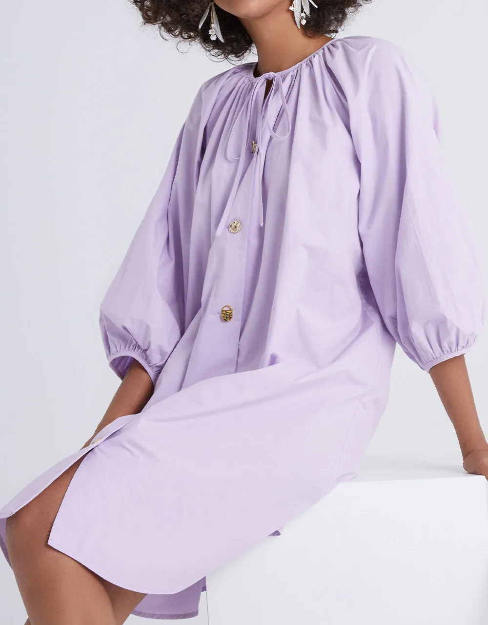 Knot Front Button Up Crew Neck Dress sold by Urban Revivo product image thumbnail 2