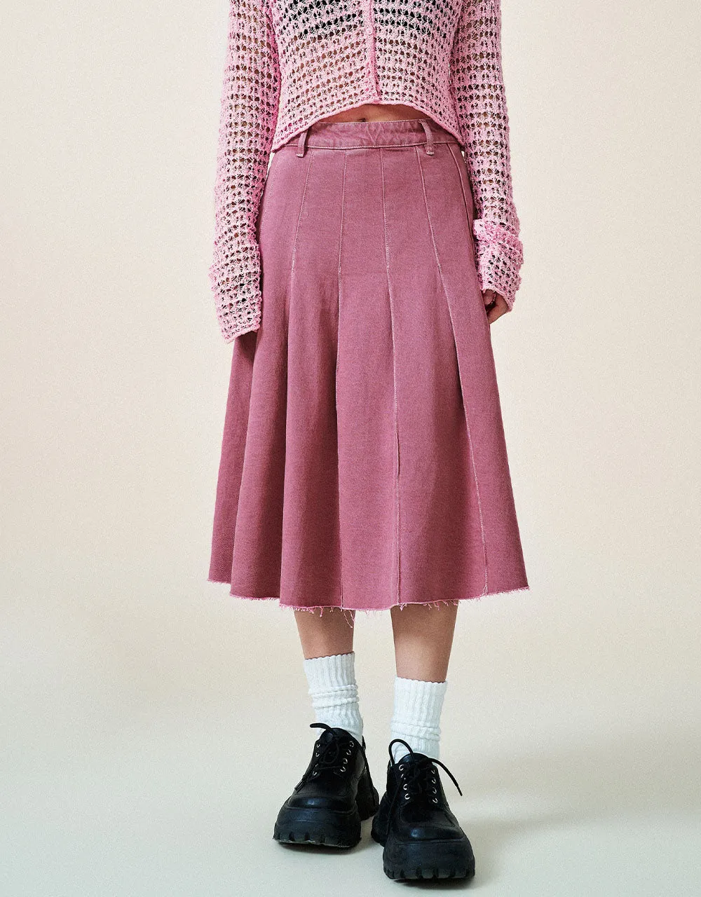 Pleated Midi Denim Skirt sold by Urban Revivo