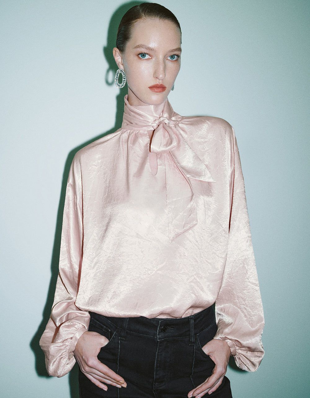 Straight V-Neck Overhead Shirt With Tie sold by Urban Revivo