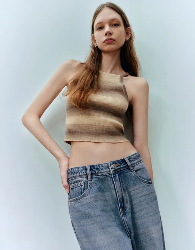 Striped Halter Neck Knitted Tank Top sold by Urban Revivo