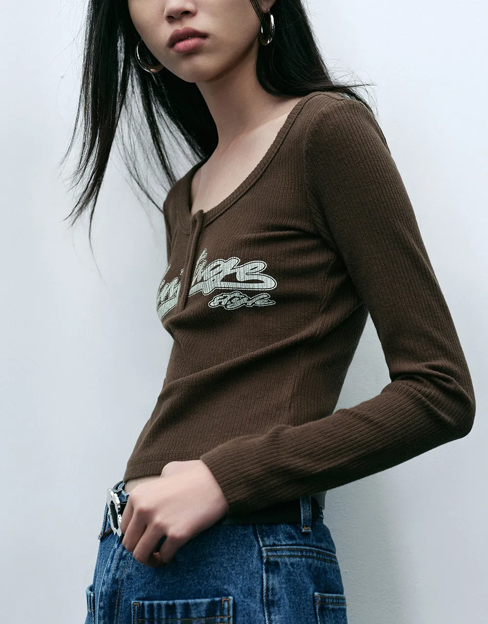 Letter Print T-Shirt With Press Buttons sold by Urban Revivo product image thumbnail 3